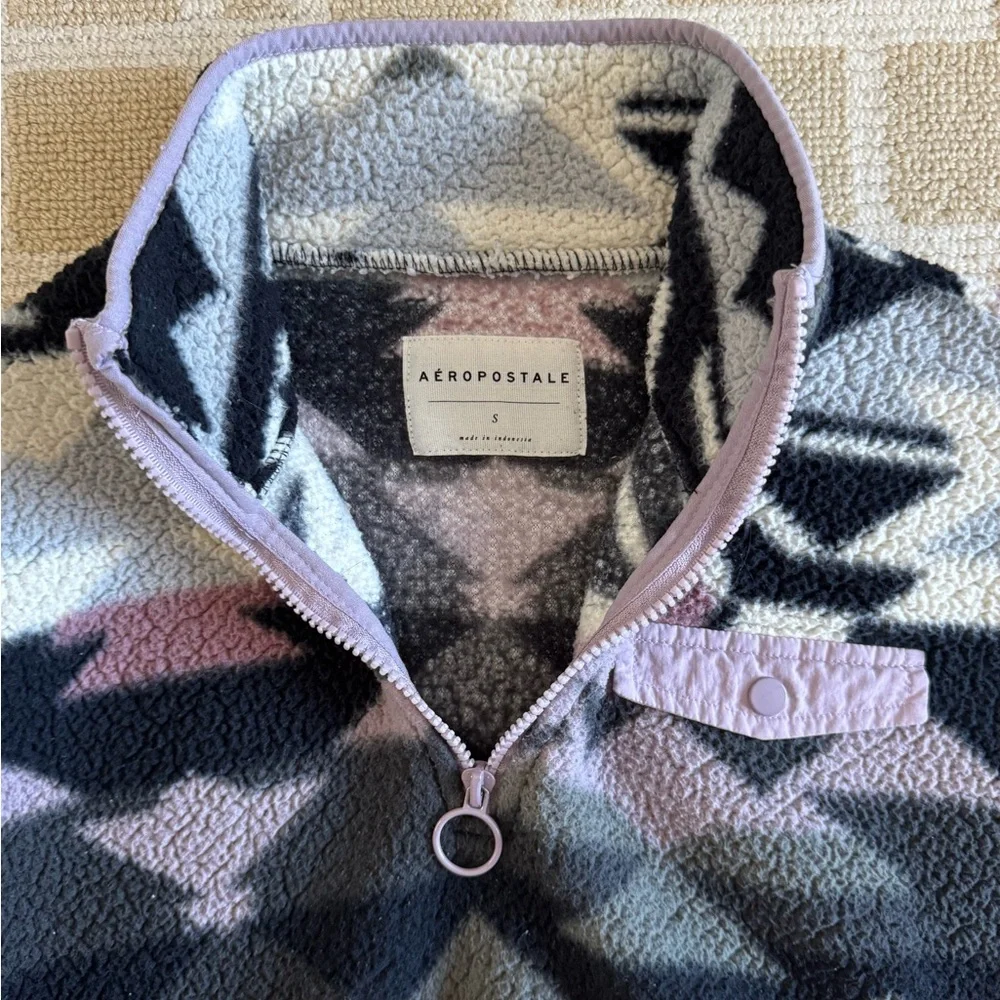 Aeropostale Aztec Sherpa Fleece Cropped Quarter Zip Top Cozy Campus Athleisure S